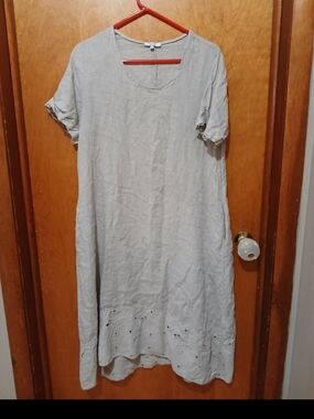 Relaxed Short-Sleeve Linen Maxi Dress